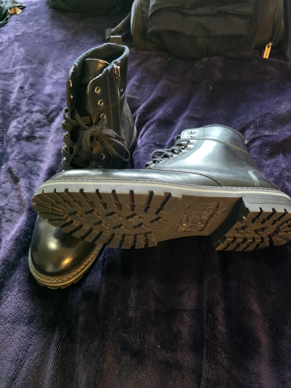 Steve Madden Men’s Black Leather Lace-Up Side-Zip Combat Boots Size 11